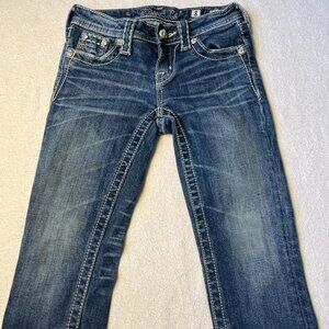 Miss Me Girls Capri Jeans Size 8 Rhinestone Embellished Back Pockets Distressed